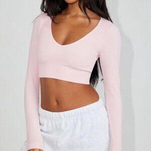 Garage - Pink Ribbed long sleeve crop top - XS